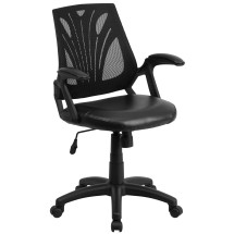 Flash Furniture GO-WY-82-LEA-GG Mid-Back Designer Black LeatherSoft Seat Mesh Swivel Task Office Chair