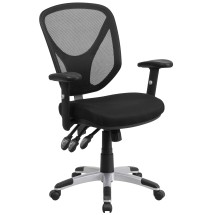 Flash Furniture GO-WY-89-GG Mid-Back Black Mesh Multifunction Swivel Ergonomic Task Office Chair with Adjustable Arms