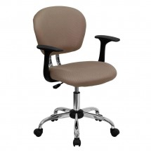 Flash Furniture H-2376-F-COF-ARMS-GG Mid-Back Coffee Brown Mesh Task Chair with Arms