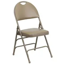 Flash Furniture HA-MC705AV-3-BGE-GG Beige Vinyl Seat and Back Metal Folding Chair with Handle