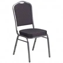 Flash Furniture HF-C01-SV-E26-BK-GG HERCULES Series Crown Back Stacking Banquet Chair with Black Patterned Fabric