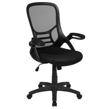 Flash Furniture HL-0016-1-BK-BK-GG High Back Black Mesh Ergonomic Swivel Office Chair with Black Frame, Flip-up Arms