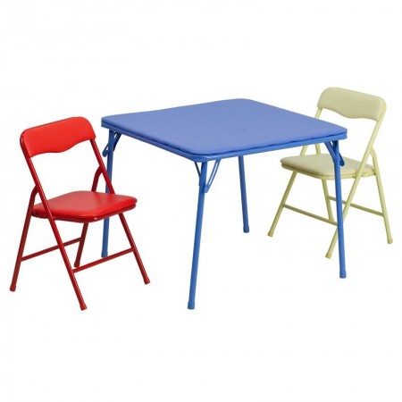 Flash Furniture JB-10-CARD-GG Kids Colorful Folding Table and Chair Set, 3 Piece