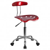Flash Furniture LF-214-WINERED-GG Vibrant Wine Red and Chrome Computer Task Chair with Tractor Seat