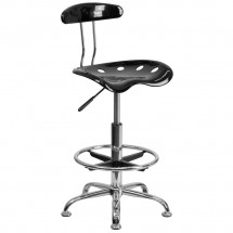 Flash Furniture LF-215-BLK-GG Vibrant Black and Chrome Drafting Stool with Tractor Seat