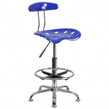 Flash Furniture LF-215-NAUTICALBlue-GG Vibrant Nautical Blue and Chrome Drafting Stool with Tractor Seat