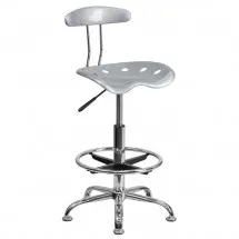 Flash Furniture LF-215-Silver-GG Vibrant Silver and Chrome Drafting Stool with Tractor Seat