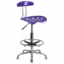 Flash Furniture LF-215-VIOLET-GG Vibrant Violet and Chrome Drafting Stool with Tractor Seat