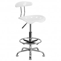 Flash Furniture LF-215-White-GG Vibrant White and Chrome Drafting Stool with Tractor Seat