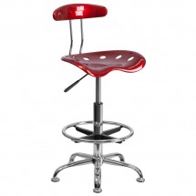 Flash Furniture LF-215-WINERed-GG Vibrant Wine Red and Chrome Drafting Stool with Tractor Seat