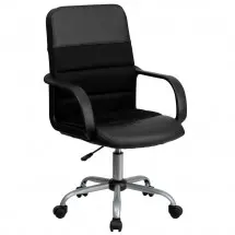 Flash Furniture LF-W-61B-2-GG Black Mid-Back Mesh and Leather Chair