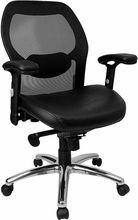 Flash Furniture LF-W42-L-GG Mid-Back Black Super Mesh Executive Chair with Leather Seat and Adjustable Arms