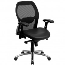 Flash Furniture LF-W42-L-GG Mid-Back Black Super Mesh Executive Chair with Leather Seat and Adjustable Arms