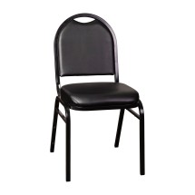 Flash Furniture NG-ZG10006-BK-BK-GG Hercules Series Black Vinyl Dome Back Stacking Banquet Chair - Black Frame