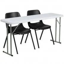 Flash Furniture RB-1860-2-GG Plastic Folding Training Table with 2 Black Plastic Stack Chairs 18&quot x 60&quot;