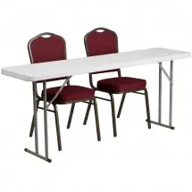 Flash Furniture RB-1872-1-GG Plastic Folding Training Table with 2 Crown Back Stack Chairs 18&quot; x 72&quot;