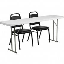 Flash Furniture RB-1872-2-GG Plastic Folding Training Table with 2 Trapezoidal Back Stack Chairs 18&quot; x 72&quot;