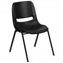 Flash Furniture RUT-12-PDR-BLACK-GG HERCULES Series 440 Lb. Capacity Black Ergonomic Shell Stack Chair with Black Frame, 12&quot; Seat Height