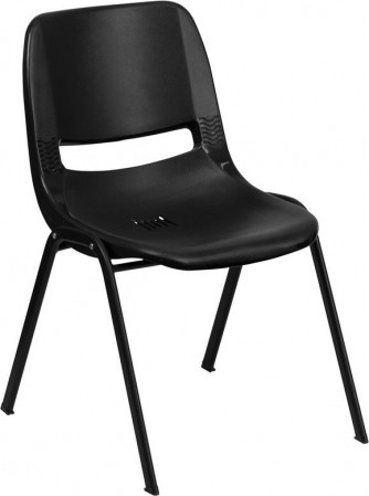 Flash Furniture RUT-12-PDR-BLACK-GG HERCULES Series 440 Lb. Capacity Black Ergonomic Shell Stack Chair with Black Frame, 12" Seat Height