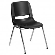 Flash Furniture RUT-14-BK-CHR-GG HERCULES Series 440 Lb. Capacity Black Ergonomic Shell Stack Chair with Chrome Frame, 14 Seat Height