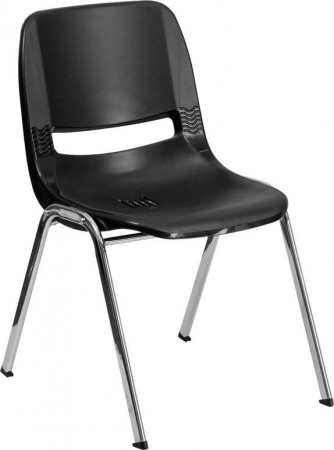 Flash Furniture RUT-14-BK-CHR-GG HERCULES Series 440 Lb. Capacity Black Ergonomic Shell Stack Chair with Chrome Frame, 14" Seat Height