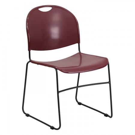 Flash Furniture RUT-188-BY-GG HERCULES Series 880 lb. Capacity Burgundy High Density Ultra Compact Stack Chair with Black Frame