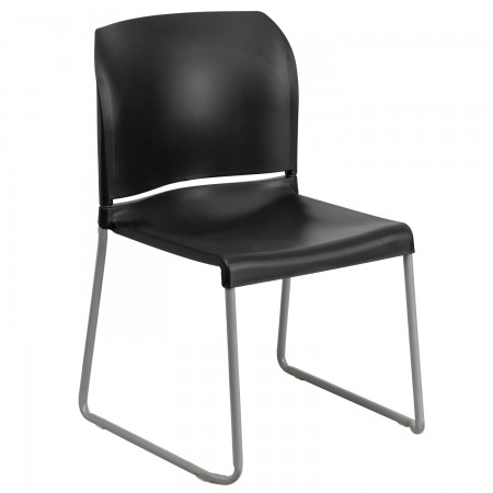 Flash Furniture RUT-238A-BK-GG HERCULES Series 880 lb. Capacity Black Full Back Contoured Stack Chair with Sled Base