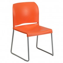 Flash Furniture RUT-238A-OR-GG HERCULES Series 880 Lb. Capacity Orange Full Back Contoured Stack Chair with Sled Base