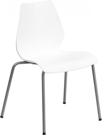 Flash Furniture RUT-288-WHITE-GG HERCULES Series 770 Lb. Capacity White Stack Chair with Lumbar Support and Silver Frame