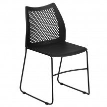 Flash Furniture RUT-498A-BLACK-GG HERCULES Series 661 lb. Capacity Black Sled Base Stack Chair with Air-Vent Back