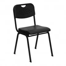 Flash Furniture RUT-GK01-BK-GG HERCULES Series 880 lb. Capacity Black Plastic Stack Chair with Black Powder Coated Frame