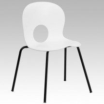 Flash Furniture RUT-NC258-WHITE-GG HERCULES Series 770 lb. Capacity Designer White Plastic Stack Chair with Black Powder Coated Frame Finish