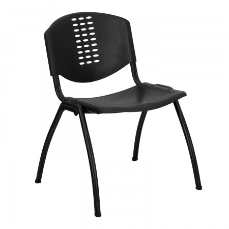Flash Furniture RUT-NF01A-BK-GG HERCULES Series 880 lb. Capacity Black Polypropylene Stack Chair with Black Frame Finish