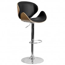 Flash Furniture SD-2203-BEECH-GG Beech Bentwood Adjustable Height Bar Stool with Curved Black Vinyl Seat and Back