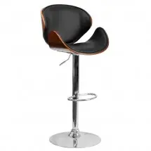 Flash Furniture SD-2203-WAL-GG Walnut Bentwood Adjustable Height Bar Stool with Curved Black Vinyl Seat and Back