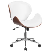 Flash Furniture SD-SDM-2240-5-WH-GG Mid-Back White LeatherSoft Walnut Wood Conference Office Chair