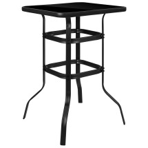 Flash Furniture TLH-073H-B-GG Square Black Tempered Glass Bar Height Metal Patio Bar Table 27-1/2&quot;