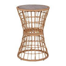 Flash Furniture TW-VN015-16-NAT-GG Indoor/Outdoor Natural Boho Rattan Rope Table with Acacia Wood Top 15-3/4&quot;