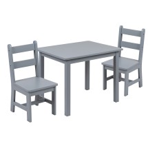 Flash Furniture TW-WTCS-1001-GRY-GG Kids Gray Solid Hardwood Table and Chairs, 3 Piece Set 