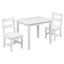 Flash Furniture TW-WTCS-1001-WH-GG Kids White Solid Hardwood Table and Chairs, 3 Piece Set 