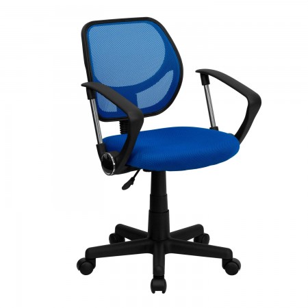 Flash Furniture WA-3074-BL-A-GG Mid-Back Blue Mesh Task Chair with Arms