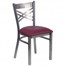 Flash Furniture XU-6FOB-CLR-BURV-GG HERCULES Clear Coated &quot;X&quot; Back Metal Restaurant Chair - Burgundy Vinyl Seat