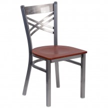 Flash Furniture XU-6FOB-CLR-CHYW-GG HERCULES Clear Coated &quot;X&quot; Back Metal Restaurant Chair - Cherry Wood Seat