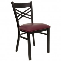 Flash Furniture XU-6FOBXBK-BURV-GG HERCULES Series Black &quot;X&quot; Back Metal Restaurant Chair - Burgundy Vinyl Seat