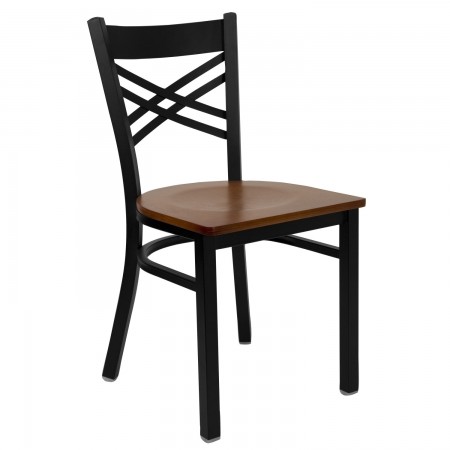Flash Furniture XU-6FOBXBK-CHYW-GG HERCULES Series Black "X" Back Metal Restaurant Chair - Cherry Wood Seat