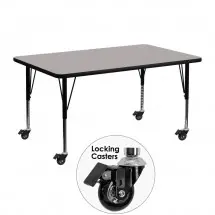 Flash Furniture XU-A2448-REC-GY-H-P-CAS-GG Mobile Rectangular Activity Table with High Pressure Grey Laminate Top and Height Adjustable Pre-School Legs 24&quot; x 48&quot;