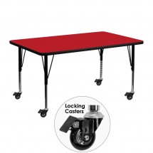 Flash Furniture XU-A2448-REC-RED-H-P-CAS-GG Mobile Rectangular Activity Table with High Pressure Red Laminate Top and Height Adjustable Pre-School Legs 24&quot; x 48&quot;