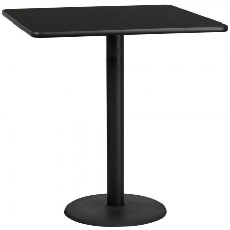 Flash Furniture XU-BLKTB-4242-TR24B-GG 42" Square Black Laminate Table Top with 24" Round Bar Height Table Base