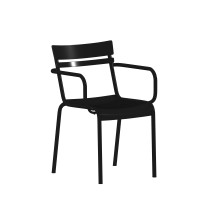 Flash Furniture XU-CH-10318-ARM-BK-GG Indoor/Outdoor Black Steel Stackable Arm Chair with 2 Slat Back