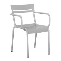 Flash Furniture XU-CH-10318-ARM-SIL-GG Indoor/Outdoor Silver Steel Stackable Arm Chair with 2 Slat Back